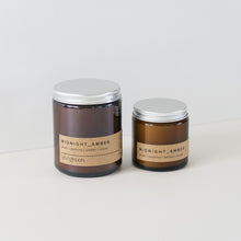 Load image into Gallery viewer, midnight amber - musk floral - luxury candle small 120g amber jar, simple thin brown label
